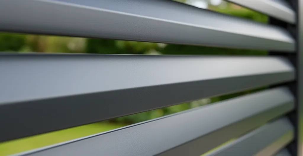 Gros plan texture aluminium thermolaqué gris anthracite pour clôture sur-mesure